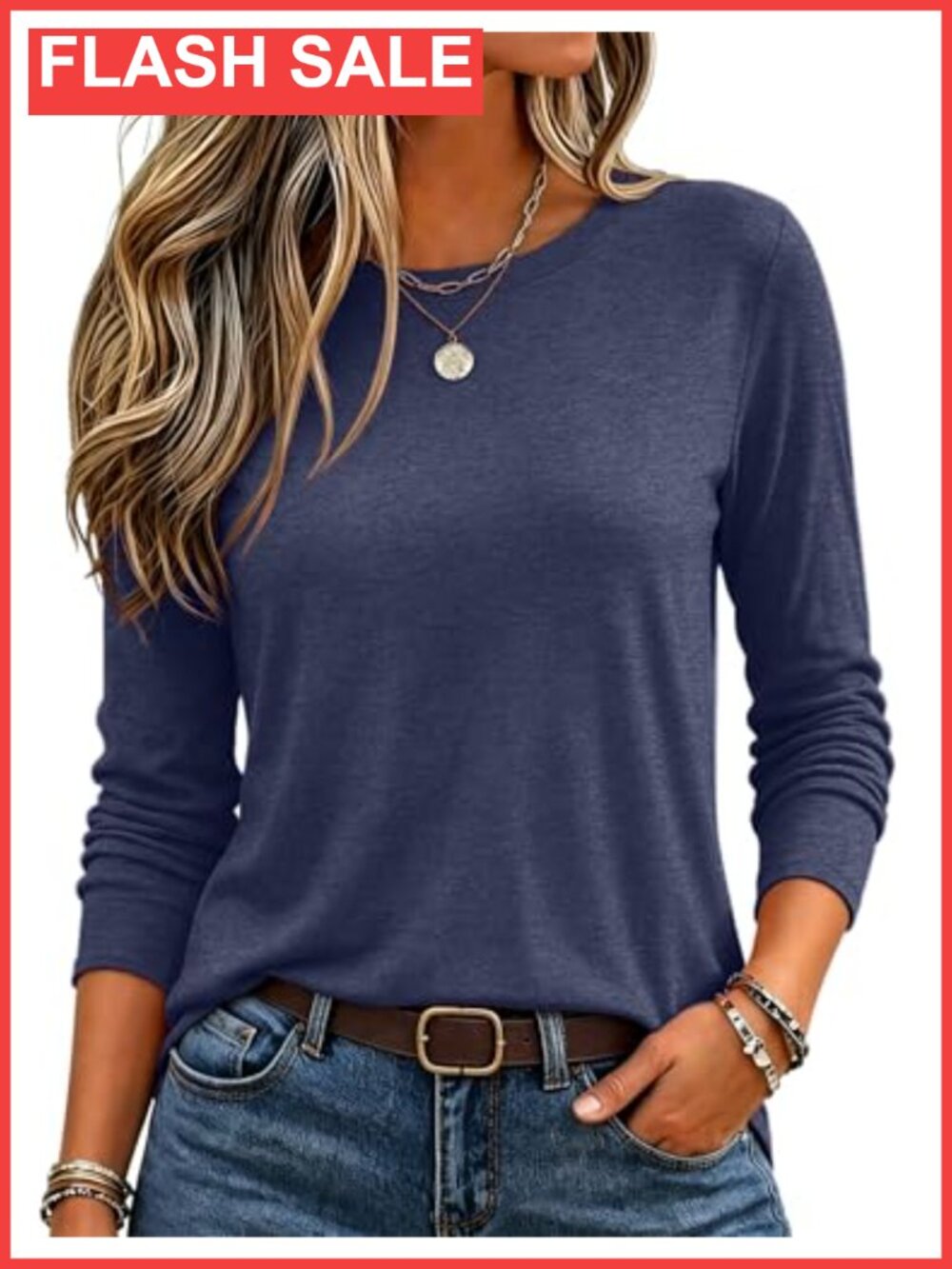 Women's Long Sleeve Crewneck T-Shirt Soft Stretch Casual Top